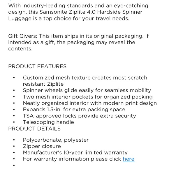 NWT Samsonite ziplite hardside spinning luggage - Picture 7 of 10